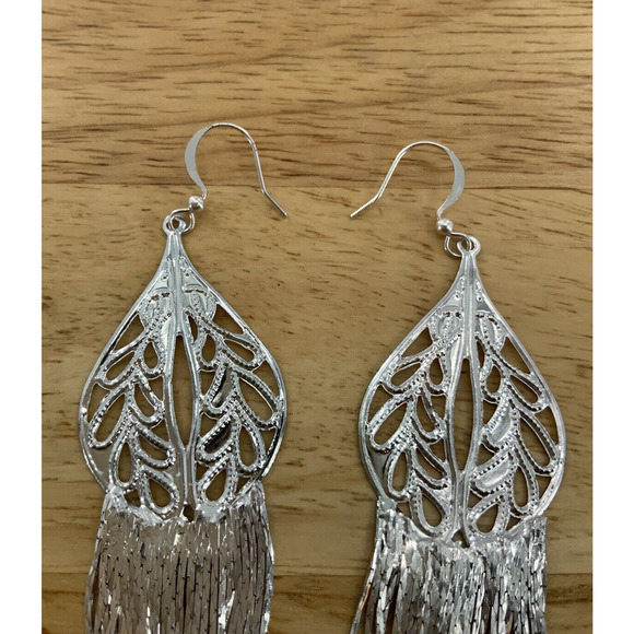 Silver Tone Fringe Tassel Dangle Boho French Hook Fashion Statement Earrings NEW - Picture 5 of 7